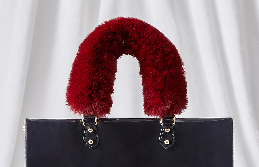 Red Pu Leather Handbag With Scarf